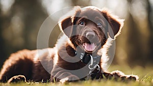 golden retriever puppy Happy smiling Bordeaux puppy dog.