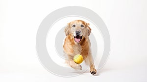 Golden Retriever Puppy Playing, smile face, white background