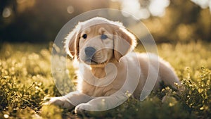 golden retriever puppy Seven week old golden retriever puppy outdoors on a sunny day.