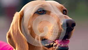 Golden retriever puppy smiling, looking at camera with loyalty generated by AI