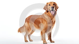 Golden Retriever standing in front of a white background