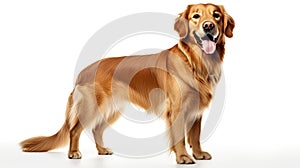 Golden Retriever standing in front of a white background