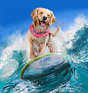 Golden Retriever surfer