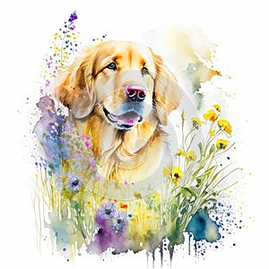 golden retriever watercolor clipart on white background