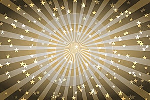 Golden retro banner with rays and stars. Christmas poster