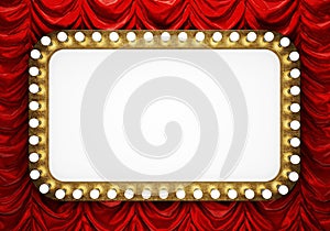Golden retro banner with red curtain