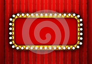 Golden retro banner with red curtain