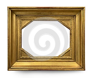 Golden retro frame, octagon inside, square outside. Frame with shadow