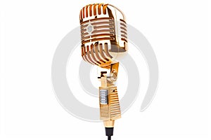 Golden Retro microphone isolated on white background with clipping path. 3d illustration.