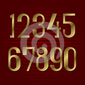 Golden retro style numbers. Presentable gold vector font