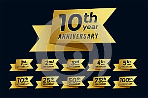 Golden ribbon anniversary emblem set