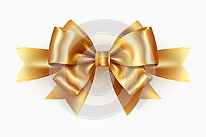 Golden ribbon and bow isolated on white background. Generative AI