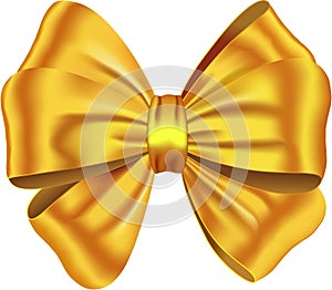 Golden ribbon bow on white