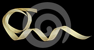 Golden ribbon isolated on black background and texture, with clipping path