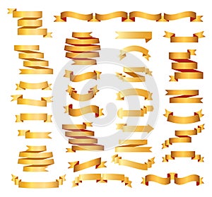 Golden ribbons set vector. Platinum labels, price tags, banners for bookmark, vintage ribbon, retro strap, band isolated