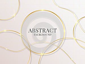 Golden ring banner. Luxury abstract background with gold rings. Glitter line frame with sparkle and shine, round glow