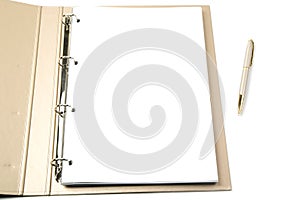 Golden ring binder and pen