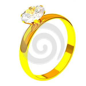 Golden ring with diamond, 3d