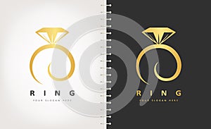 Golden Ring logo vector design. Wedding ring vector logo.