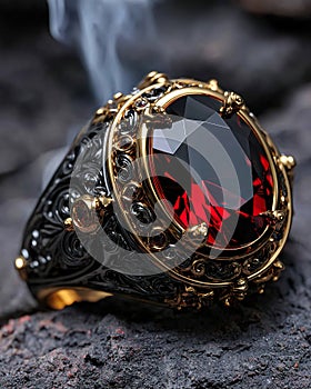 Golden ring with precious Ruby gemstone. Generative Ai