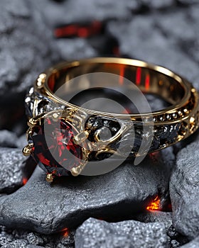 Golden ring with precious Ruby gemstone. Generative Ai