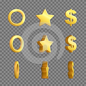 Golden ring, star and dollar sign rotation frames.