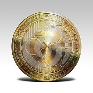 Golden ripple coin isolated on white background 3d rendering