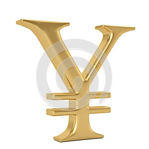 Golden RMB sign on steel podium. 3D illustration.