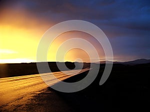 Golden road sunset