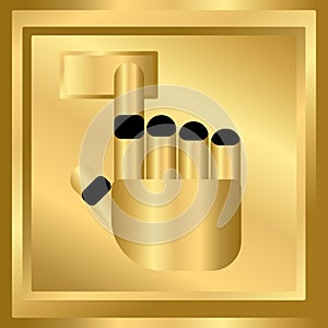 Golden Robot hand sign icon. Press Click here button. Vector illustration