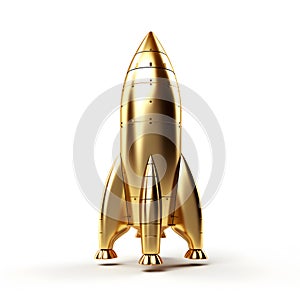 Golden rocket, space ship, isolated on white background, AI generated