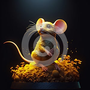 Hyper-realistic Golden Mouse Figurine On Black Background photo
