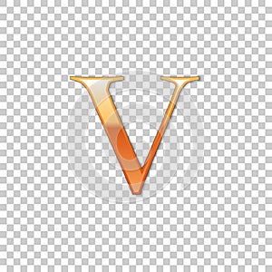 Golden Roman numeral number 5, V, five in alphabet letter isolated on transparent background. Ancient Rome numeric