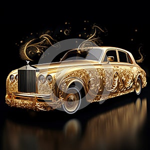 Golden Romance: Intricate Gold Foil Scrolls and Flourishes on a Luxurious Car