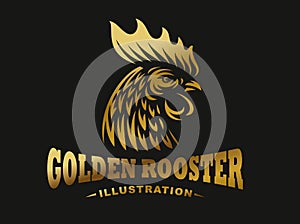 Golden rooster emblem on dark background