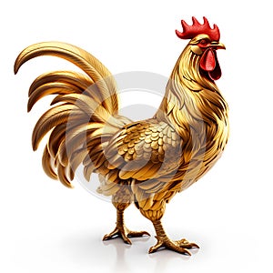 Golden rooster isolated on white background