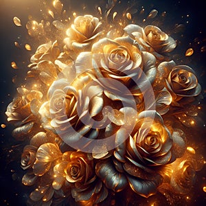 Golden Rose Bouquet: Elegance Embodied, Fantasy Image, Generative AI.