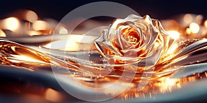 Golden Rose on Liquid Gold Abstract BackgroundLuxury and Elegance Concept