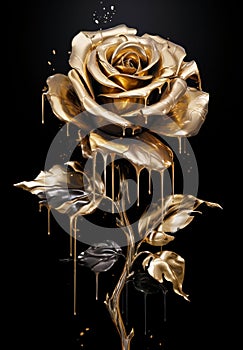 Golden rose with paint splatter on black