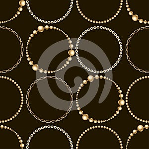 Golden round chains seamless pattern.