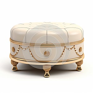 Golden Round Ottoman White Leather Set - Retro Charm 4k