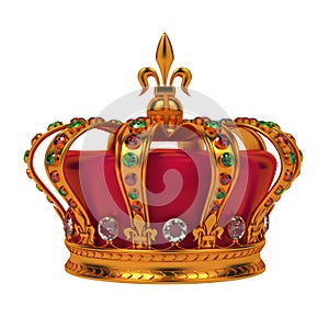 Golden Royal Crown Isolated on White.
