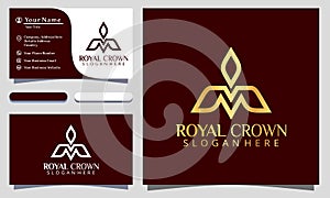 Golden Royal Crown Luxury logo design vector illustration, business card template