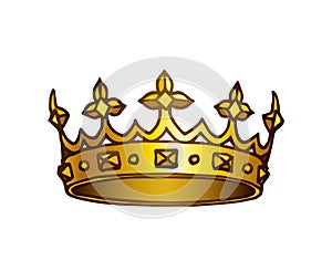 Golden Royal crown, symbol of Empire, leadership, wealth, power, element of heraldry
