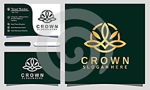 Golden Royal Crown Vintage logo design vector Illustration, business card template