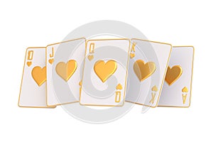 Golden Royal Flush Hearts on White Elegance