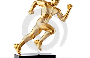 Golden running man award trophy, cut out isolated on white background