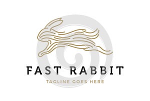 Golden Running Rabbit Line Logo Design Vector