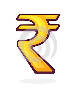 Golden Rupee Sign. Indian Currency Symbol. Vector illustration. Hand drawn cartoon clip art with outline. Graphic element for