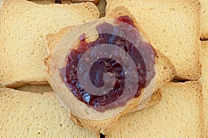 Golden rusk and raspberry jam photo